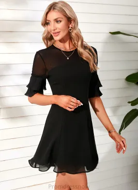 1/2 Sexy Chiffon A-line Club Dresses Sleeves Round Mini Dresses Neck Celeste