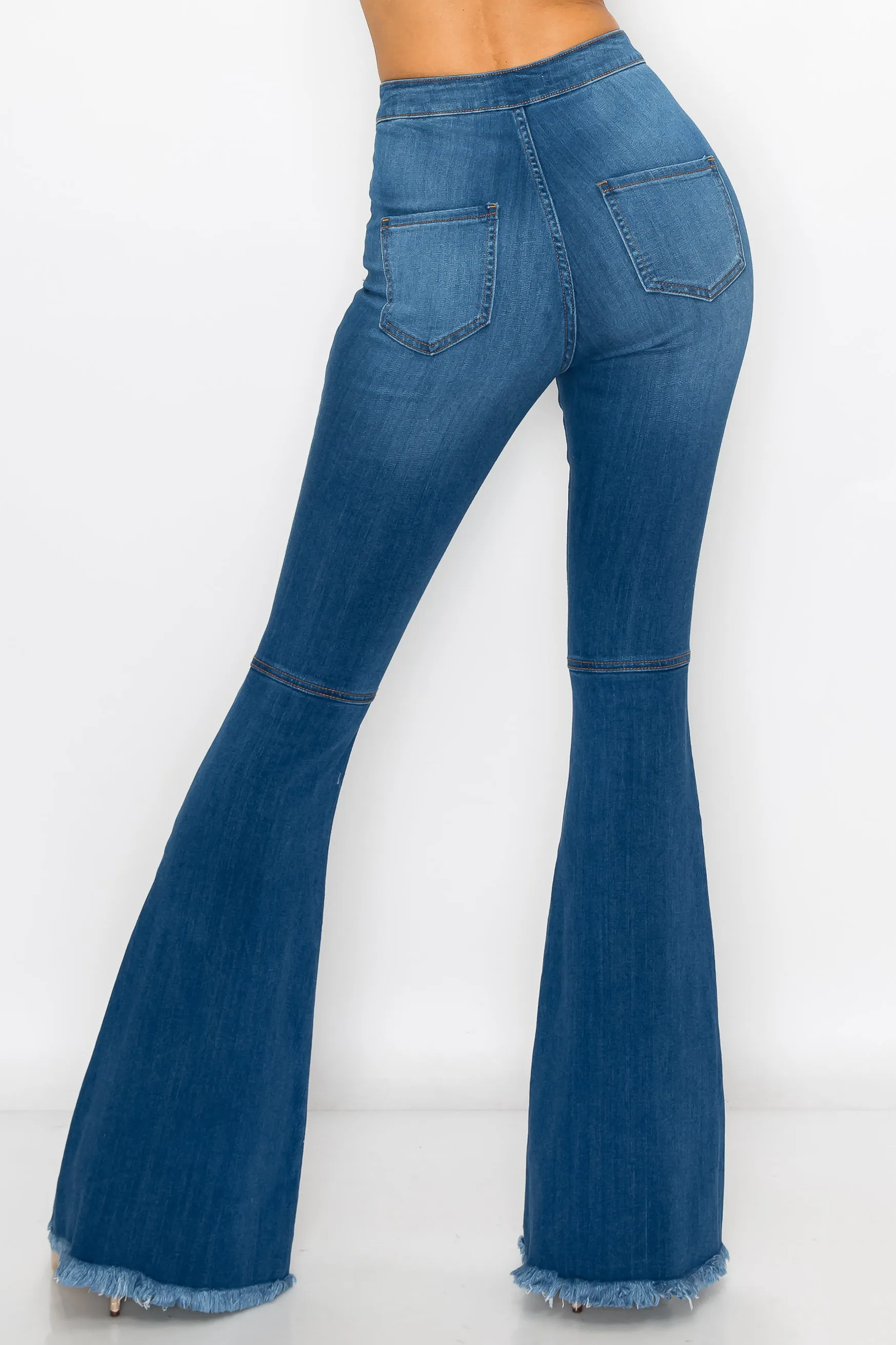 2035 Women's High Waisted Raw Hem Wide Leg Jeans