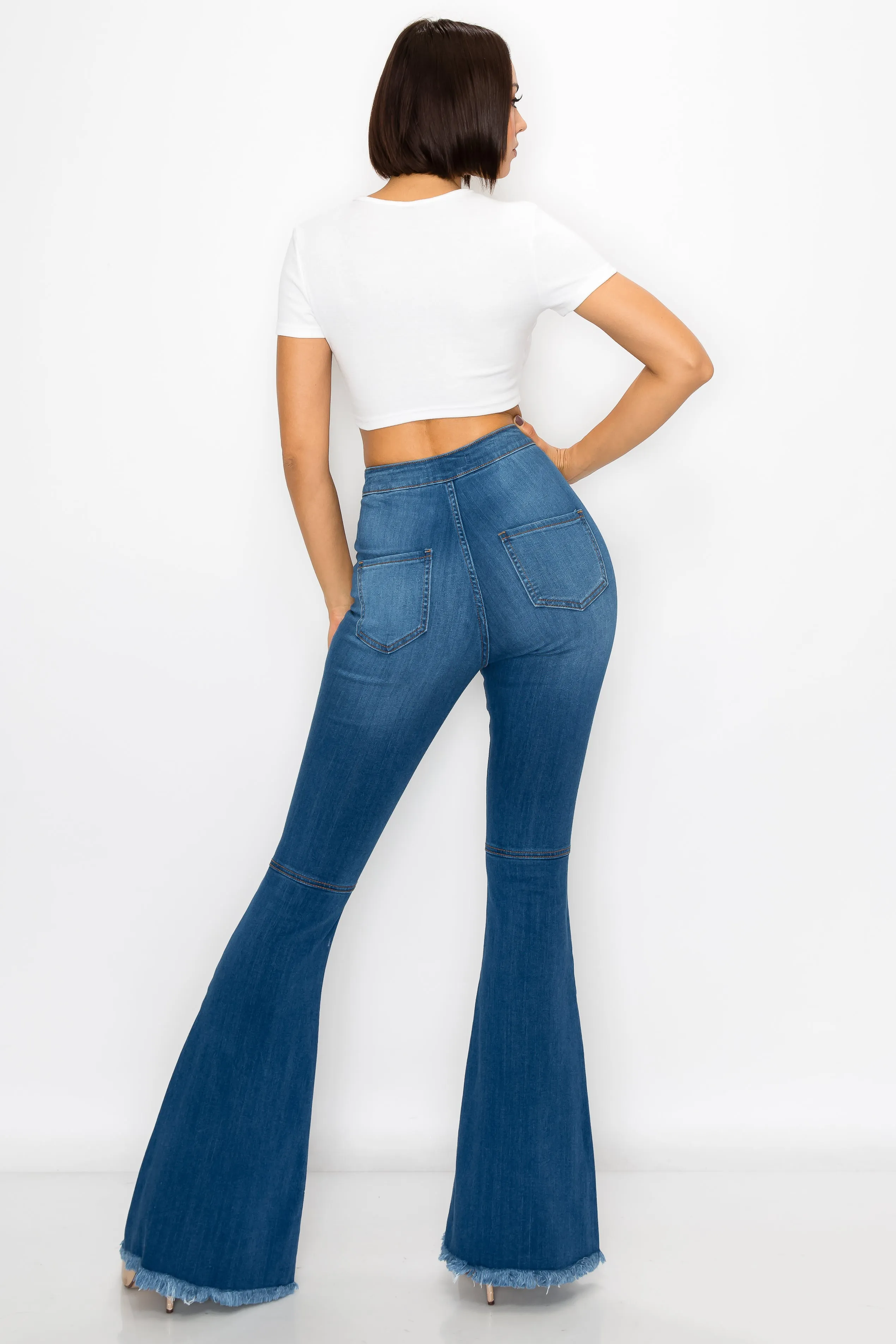 2035 Women's High Waisted Raw Hem Wide Leg Jeans