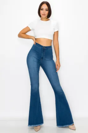 2035 Women's High Waisted Raw Hem Wide Leg Jeans