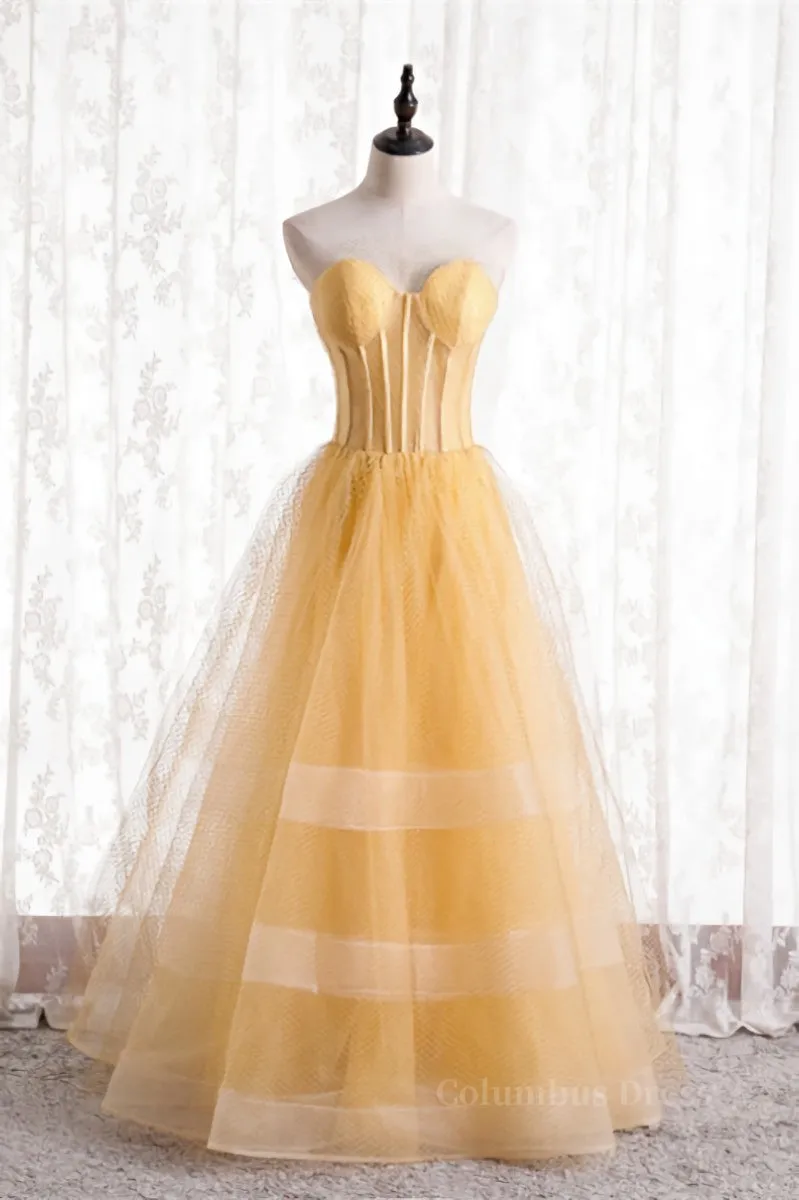 A-line Strapless Tulle Long Formal Dress with Multi Flares Boning