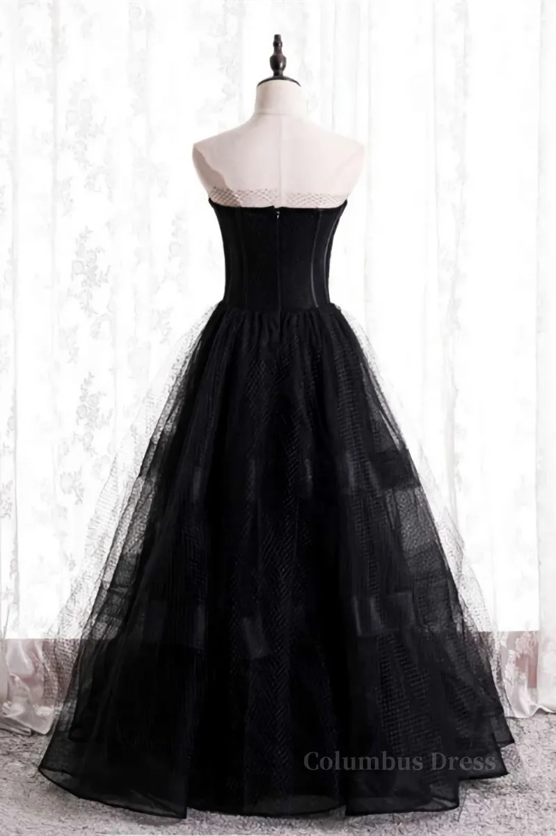 A-line Strapless Tulle Long Formal Dress with Multi Flares Boning