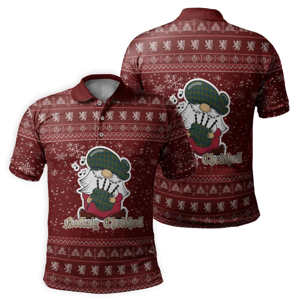 Aiton Clan Christmas Family Polo Shirt with Funny Gnome Playing Bagpipes