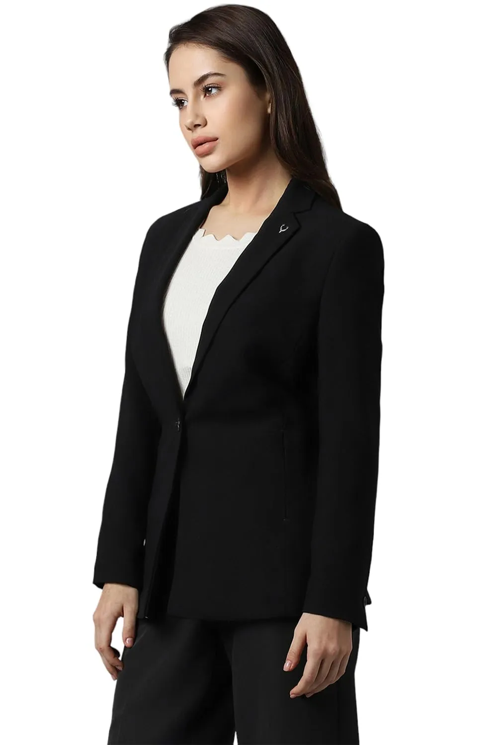 Allen Solly Women's A-Line Coat (AHBZCRGF505210_Black