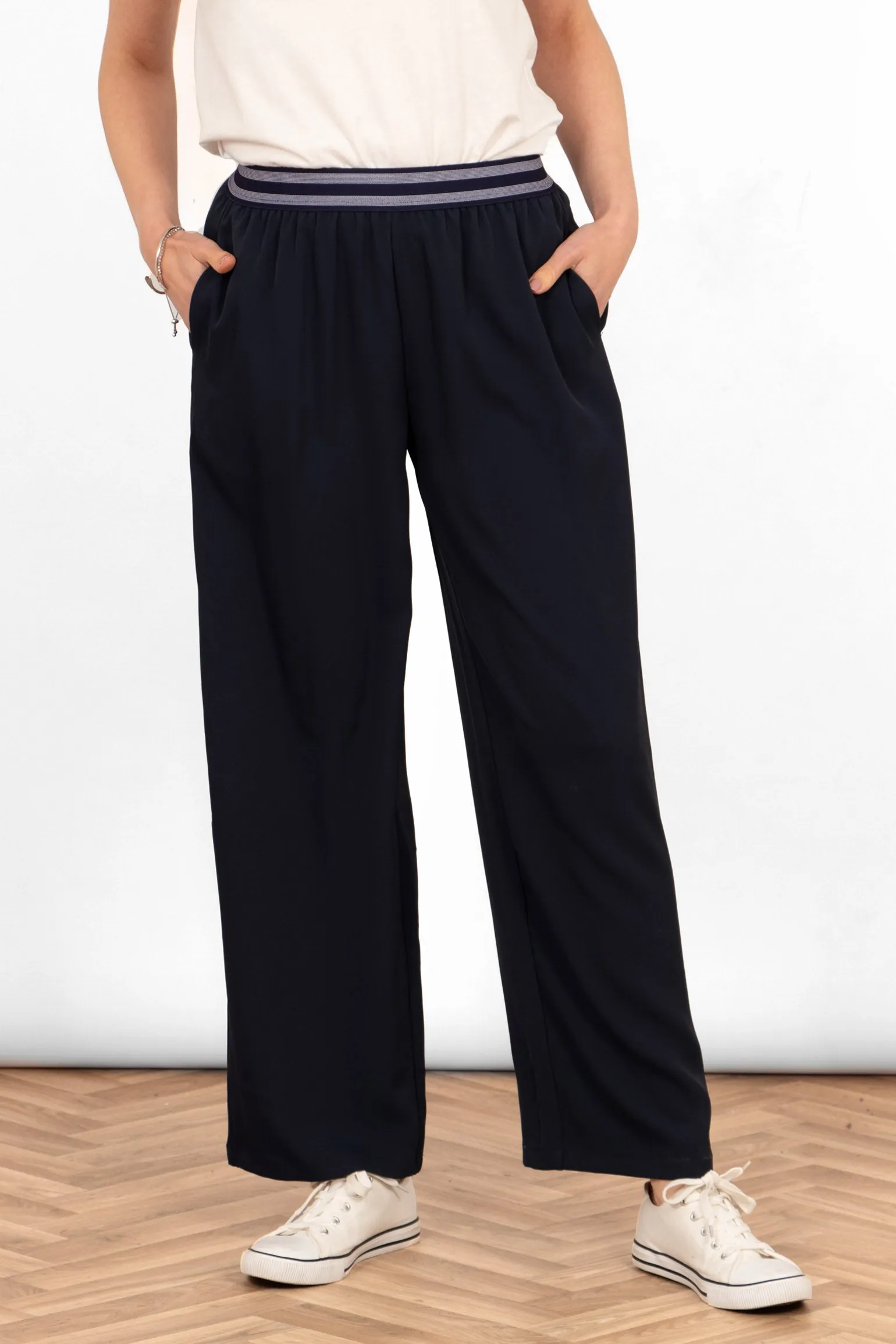 Amber Wide Leg Trousers - Navy Blue