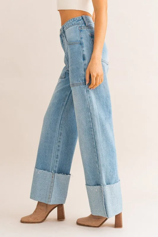 Andi High-Waisted Wide Leg Cuffed Jeans