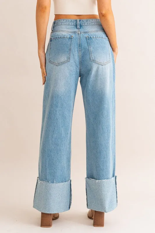 Andi High-Waisted Wide Leg Cuffed Jeans