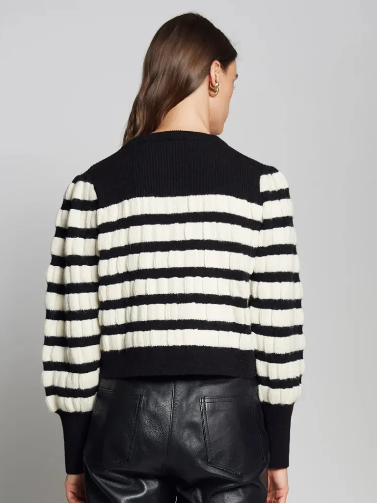 Anna Cardigan in Ivory/Black Stripe