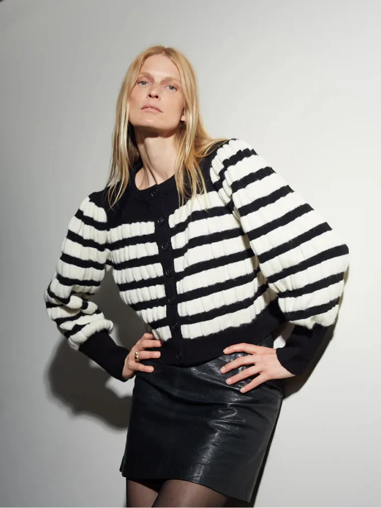 Anna Cardigan in Ivory/Black Stripe