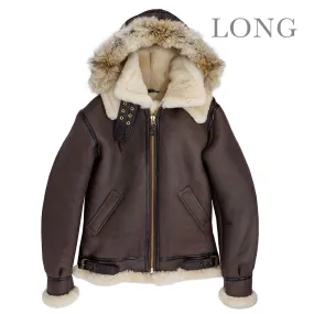 B-3 Hooded Sheepskin Bomber Jacket (Long) Z203615L