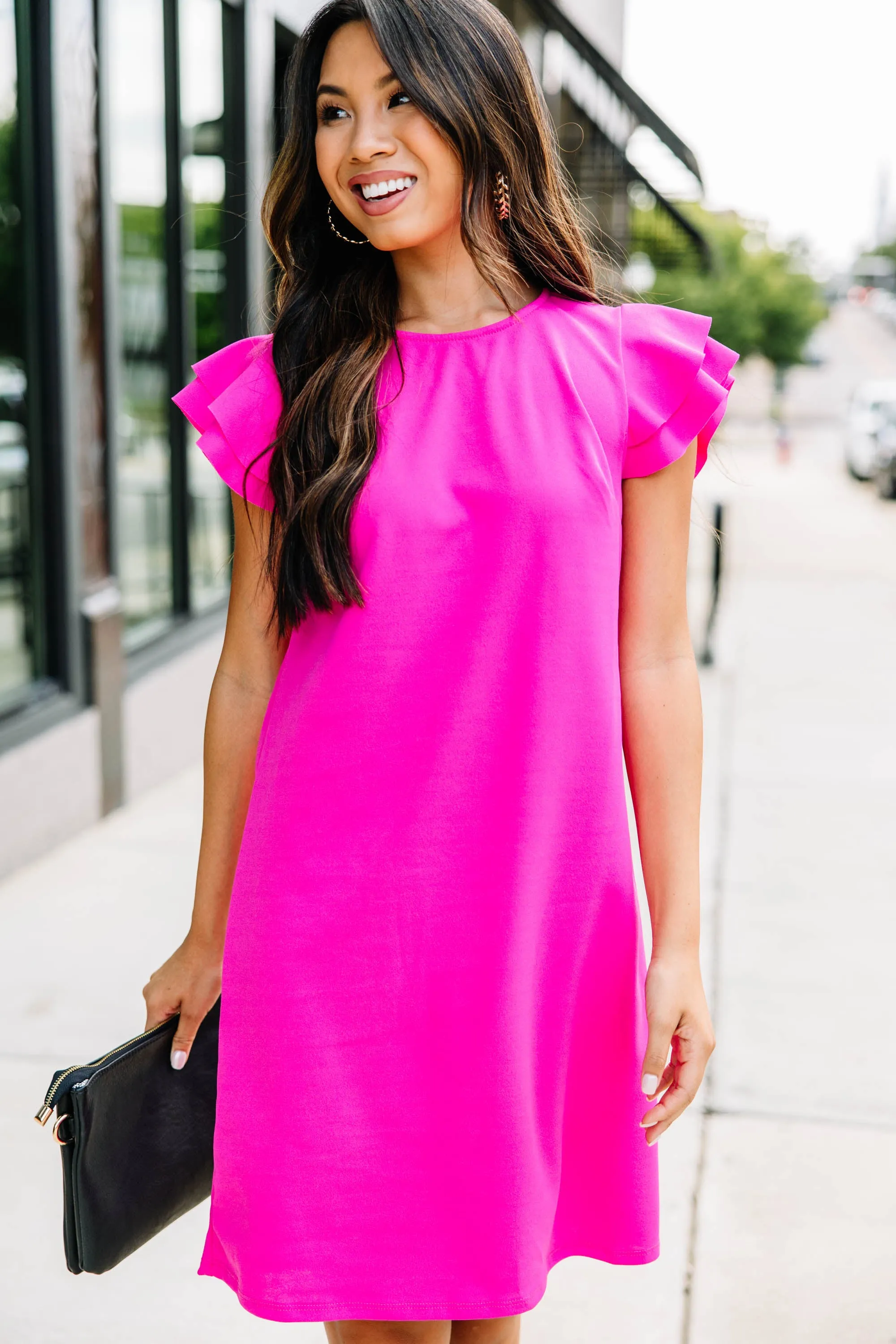 Beauty Bound Magenta Purple Ruffled Sleeve Dress