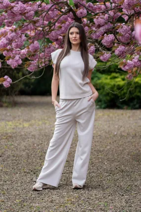 Beige Wide Leg Trousers