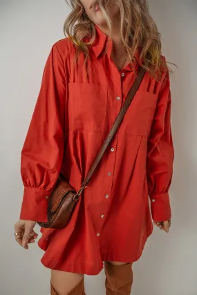 Bishop Sleeve Pleated Mini Shirt Dress