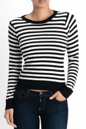 Black & White Striped Crew Neck Sweater