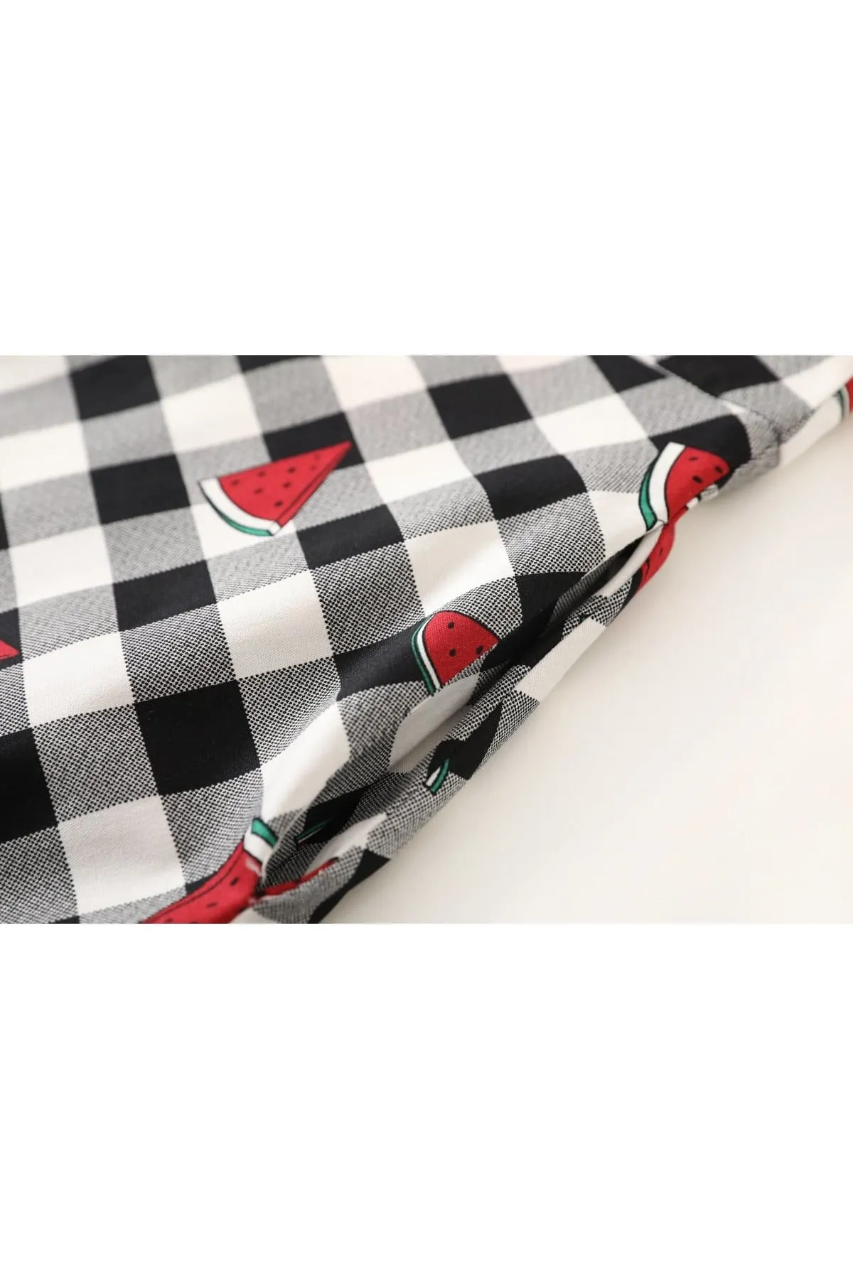 Black and White Gingham A Line Watermelon Cotton Skirt with Pockets