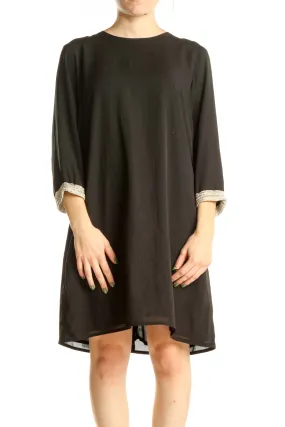 Black Classic Shift Dress With Sequin Cuffs