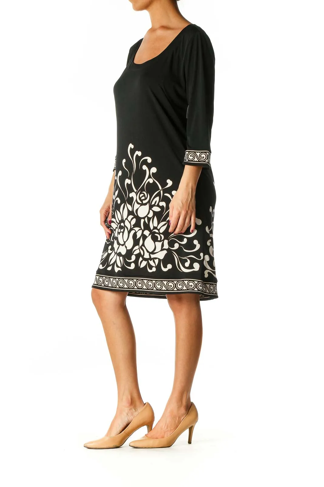 Black Printed Holiday A-Line Dress