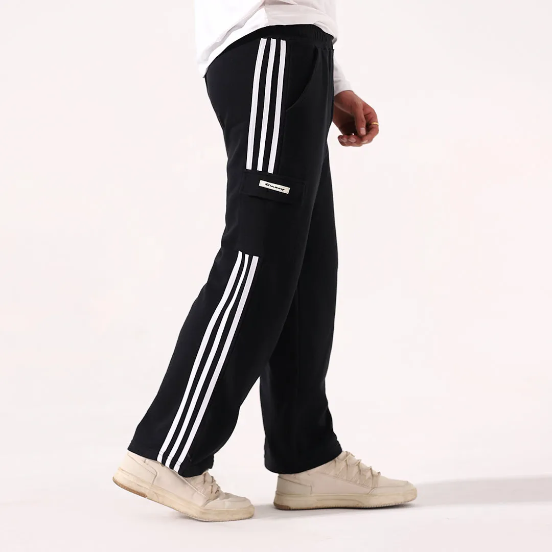 Black Stripe Wide Leg Cargo Unisex Trouser