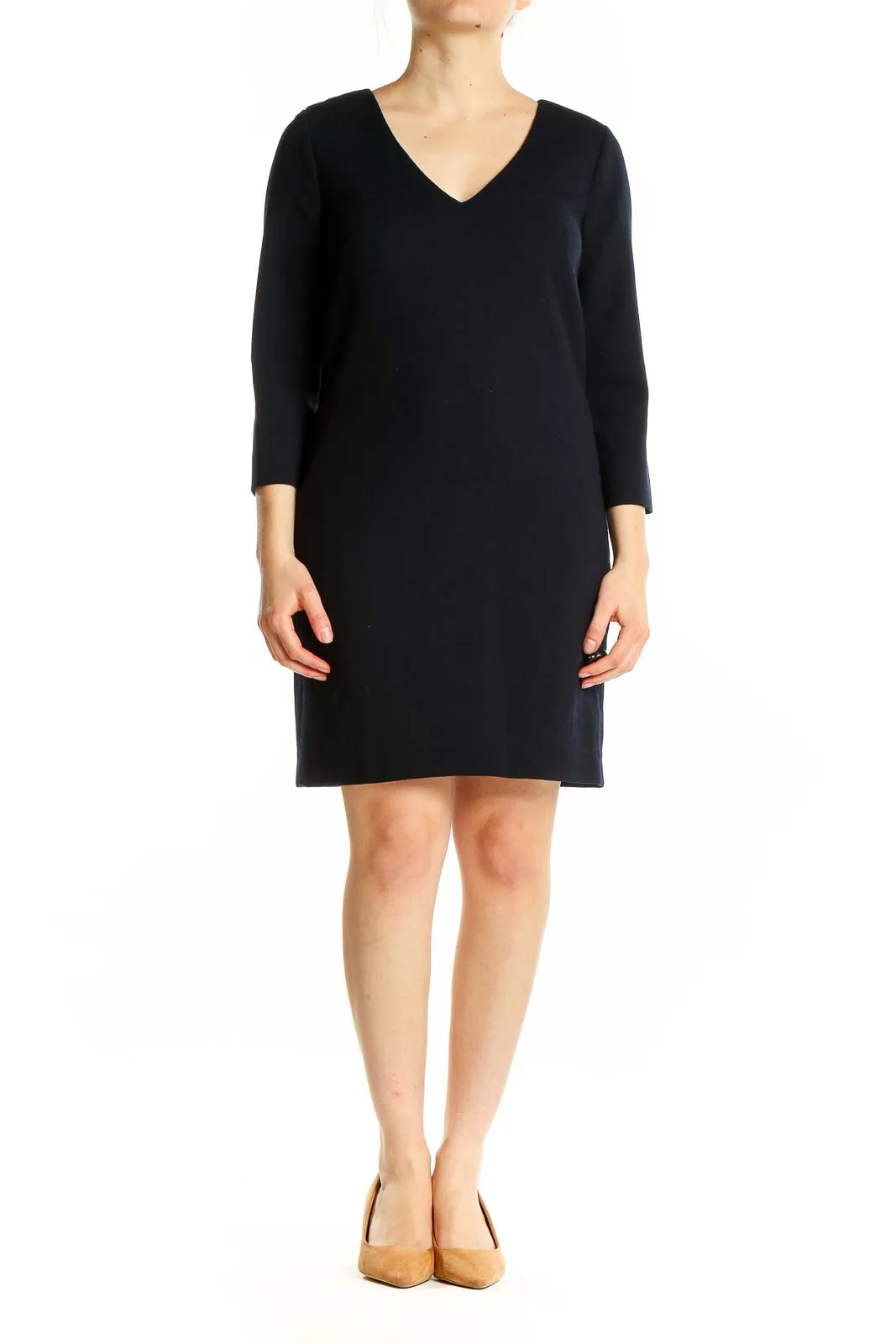 Black V-Neck Shift Dress