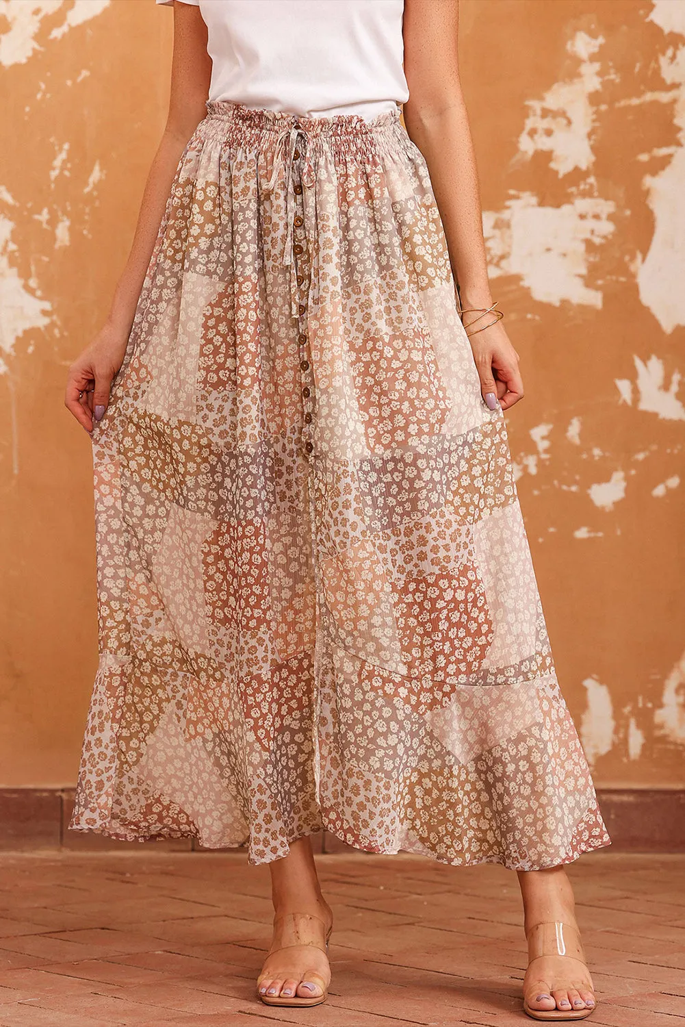 Boho Flower Waist Slit Maxi Skirt