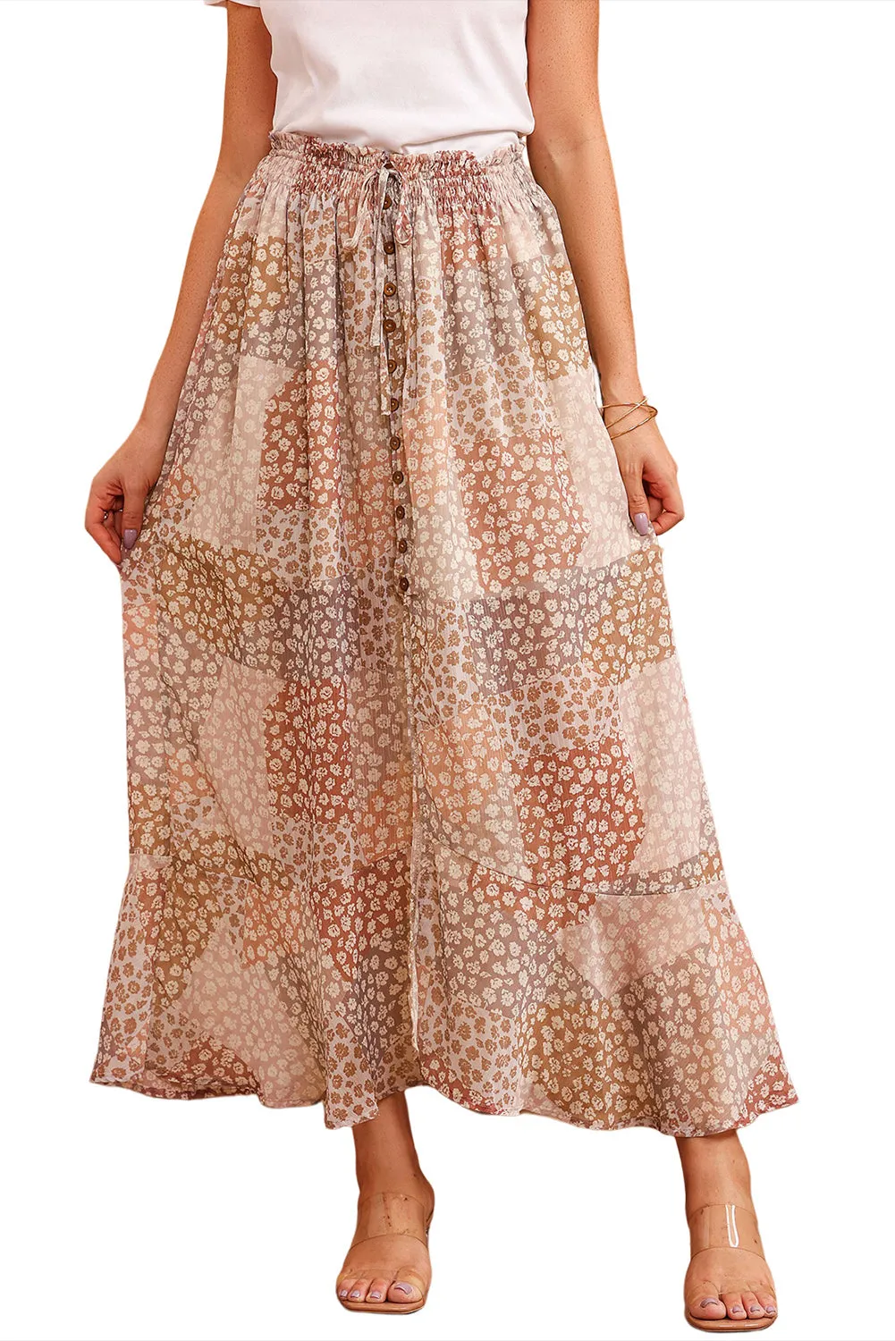 Boho Flower Waist Slit Maxi Skirt