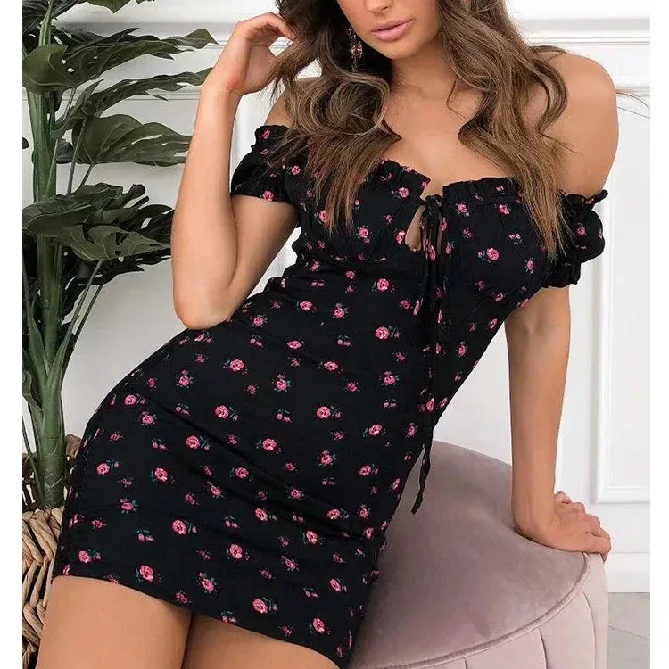 Boho Women Spaghetti Strap Floral Sweet Ruched A-Line Dress