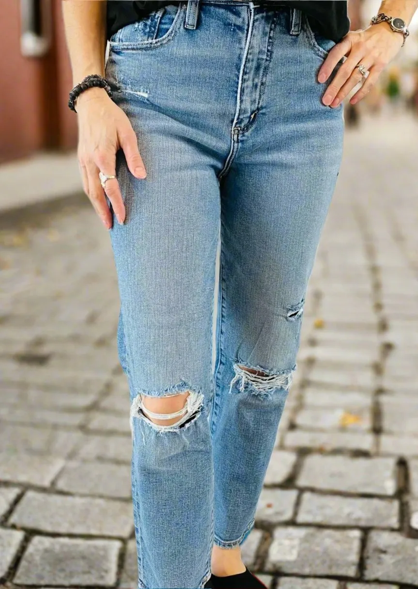 BOREBANK HIGH WAISTED DISTRESSED JEANS