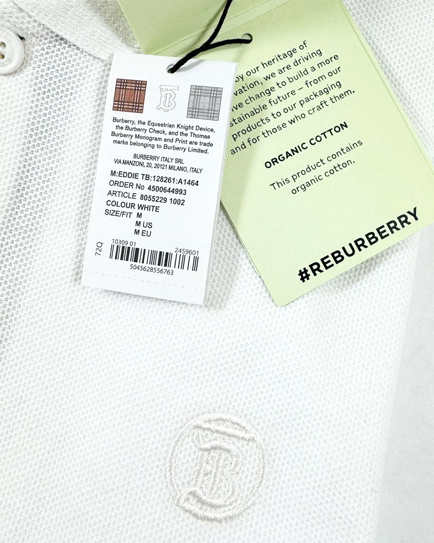 Burberry Men Polo Shirt White Eddie Cotton Regular Fit XL SALE