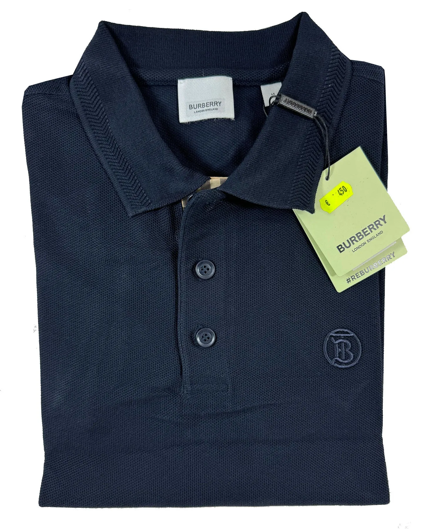 Burberry Polo Shirt Eddie Coal Blue Cotton Men Regular Fit M SALE