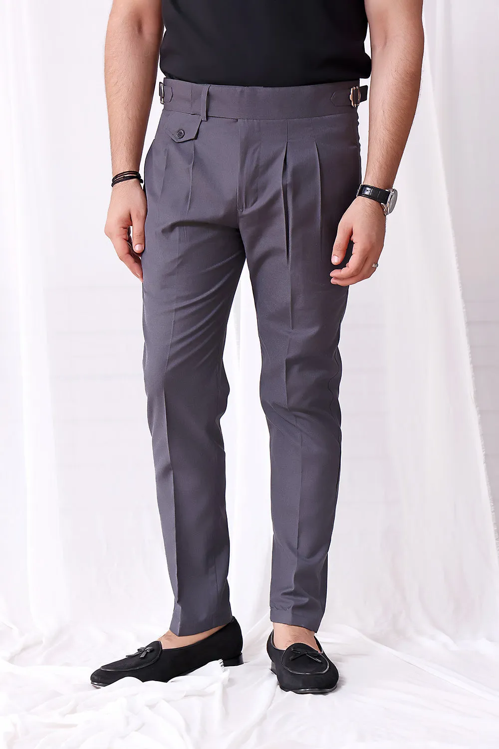 Charcoal Buttoned Gurkha Trousers