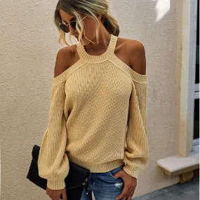 Cold Shoulder Cut Out Soild Sweater