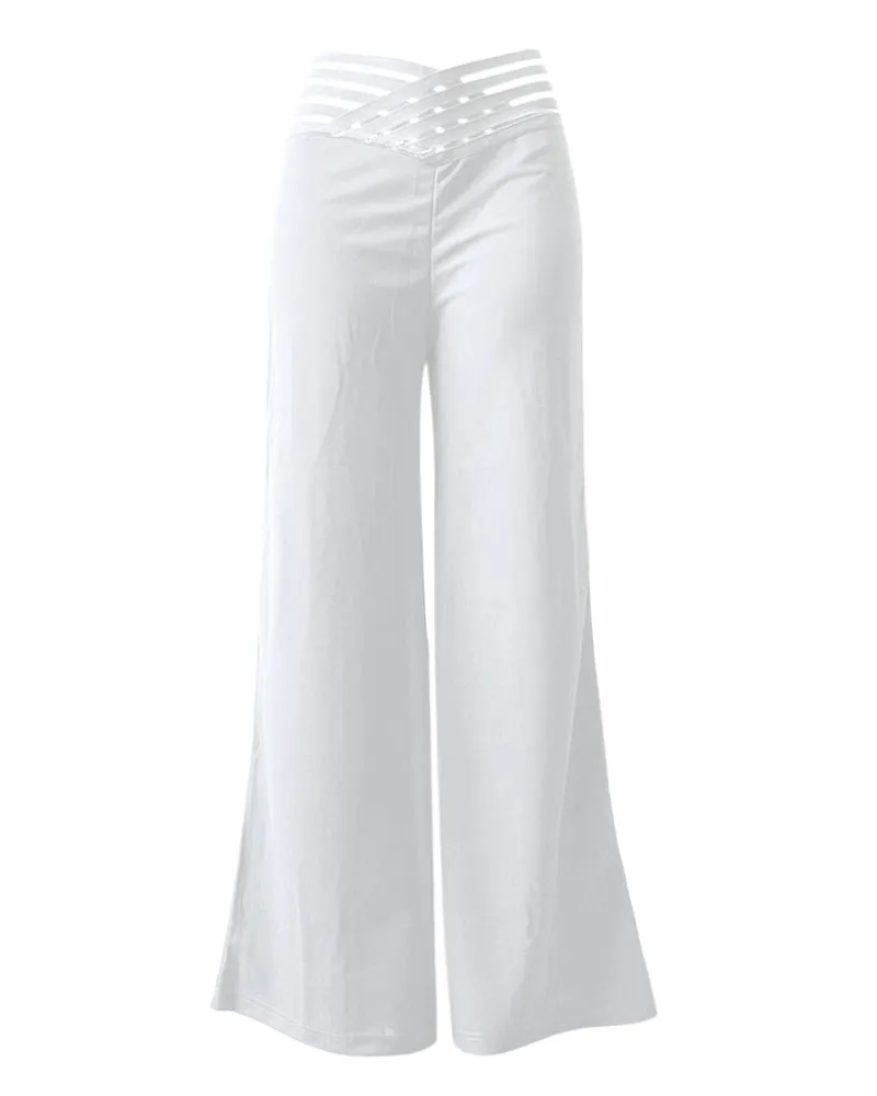 Cut-Out Belt High-Waisted Casual Wide-Leg Pants