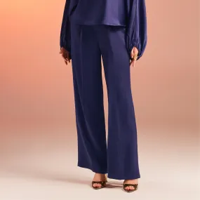 Dark Blue Satin Wide Leg Trouser