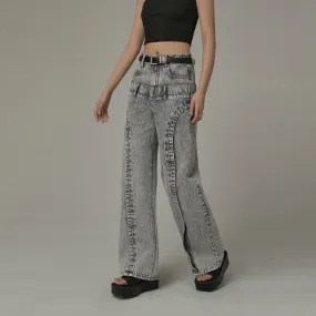 Double Belt High Waisted Straight Jeans