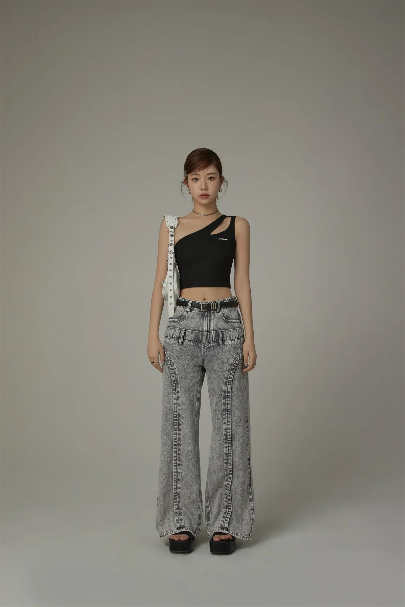 Double Belt High Waisted Straight Jeans