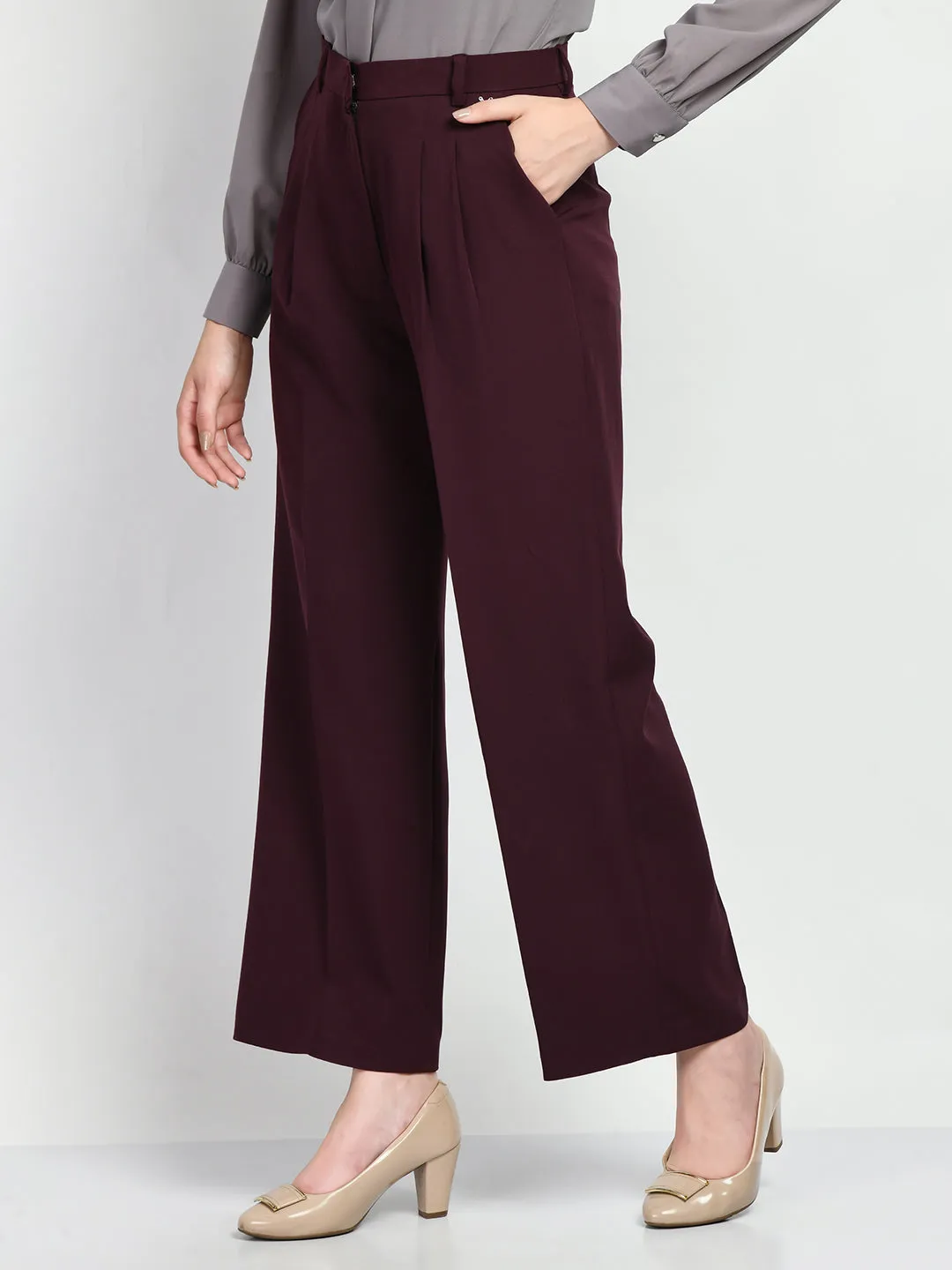 Exude Influence Solid Wide Leg Trousers (Wine)