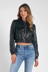 Faux Leather Bomber Jacket