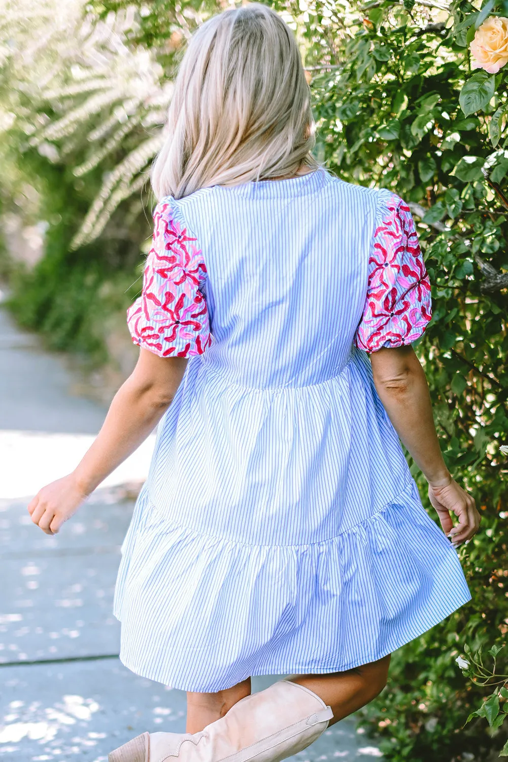 Floral Puff Sleeve Tiered Ruffle Dress