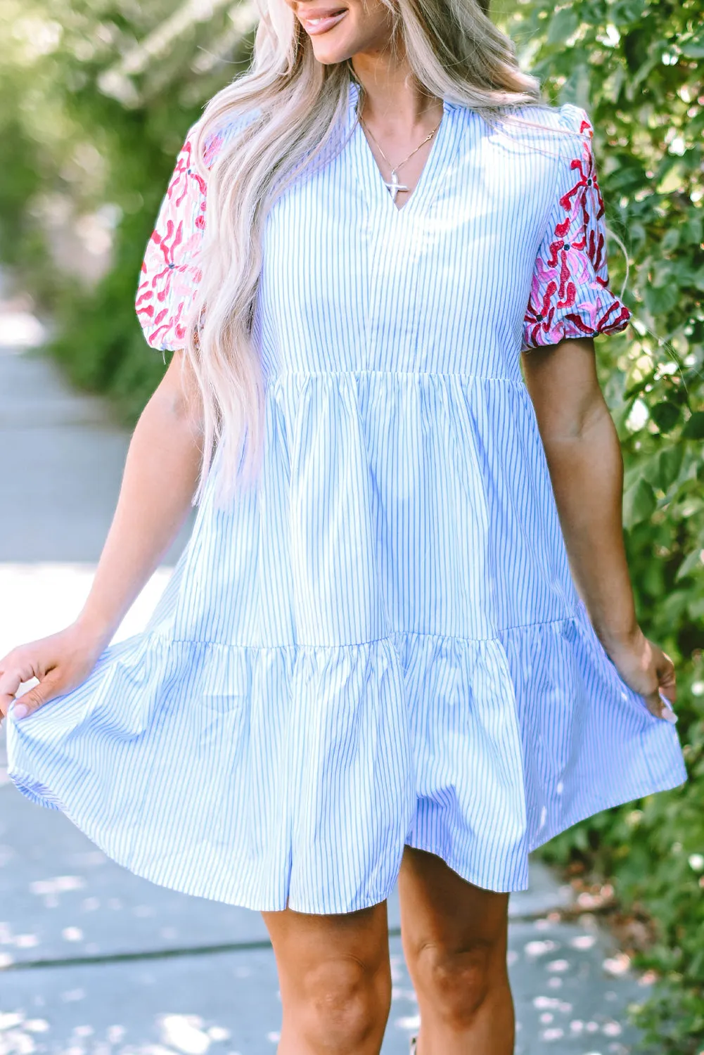 Floral Puff Sleeve Tiered Ruffle Dress