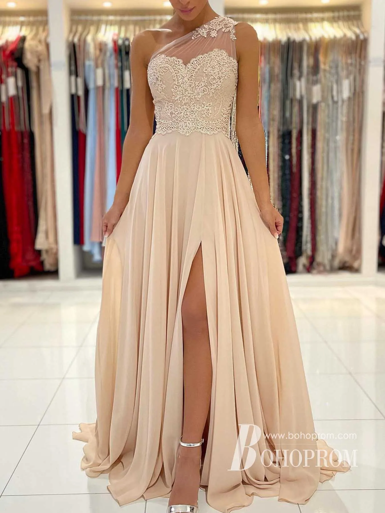 Gorgeous Chiffon One-shoulder Tulle A-line Evening Dresses Prom Dress PD792