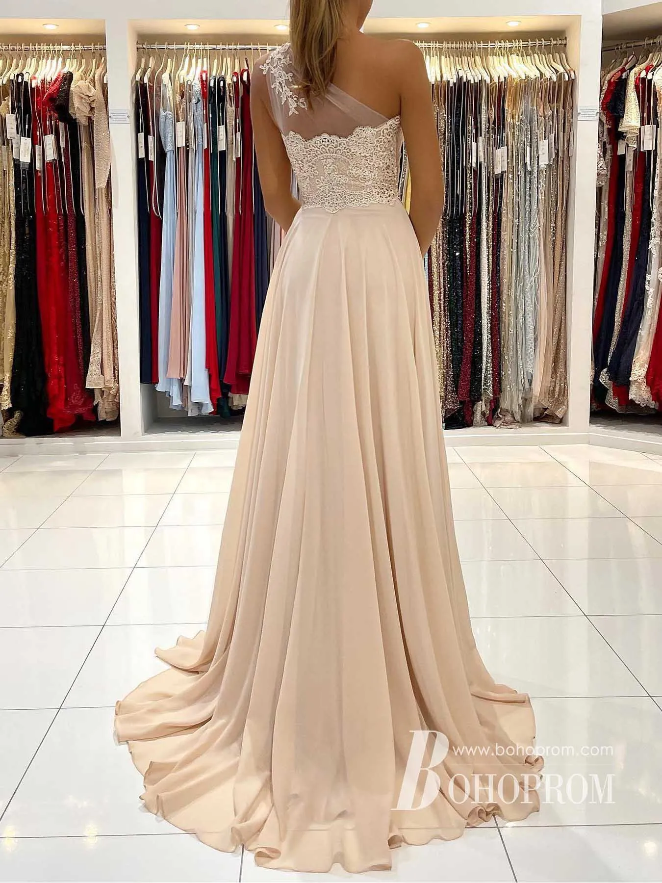 Gorgeous Chiffon One-shoulder Tulle A-line Evening Dresses Prom Dress PD792