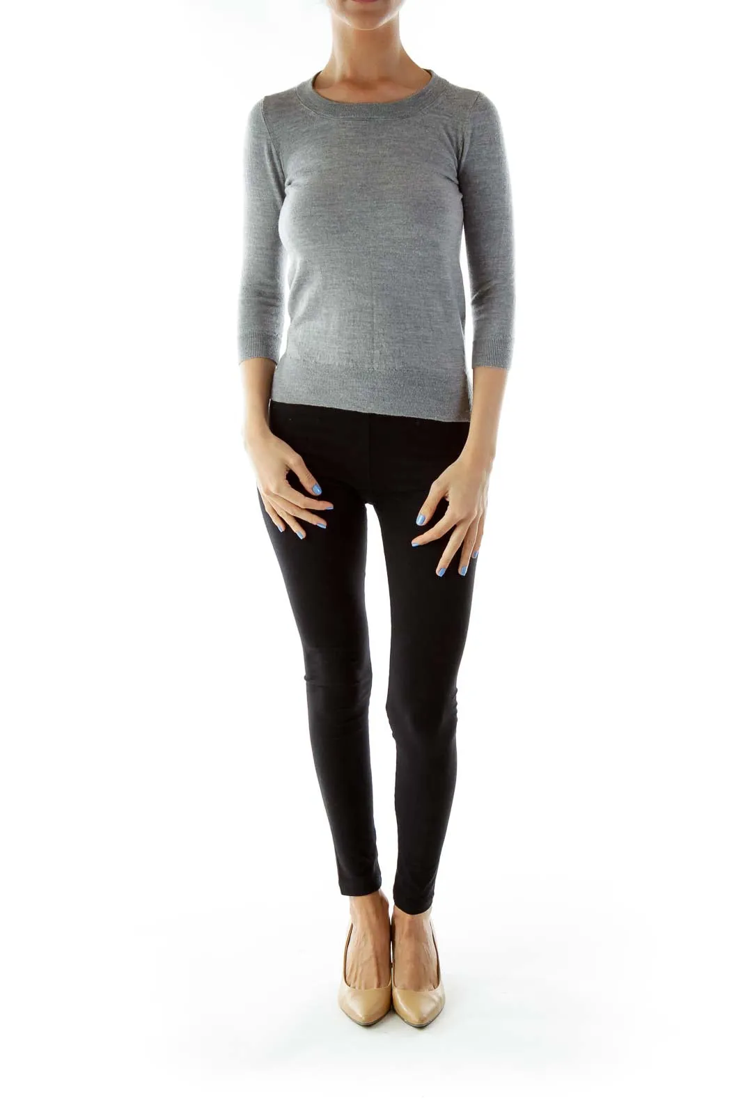 Gray Crew-Neck Merino Wool Sweater