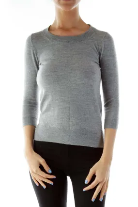 Gray Crew-Neck Merino Wool Sweater