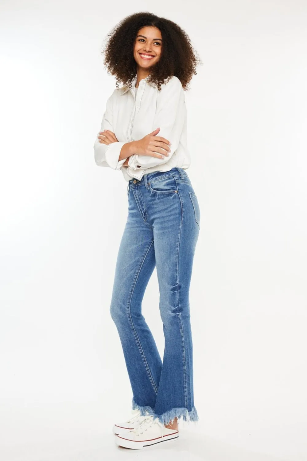 High Rise Frayed Hem Jeans