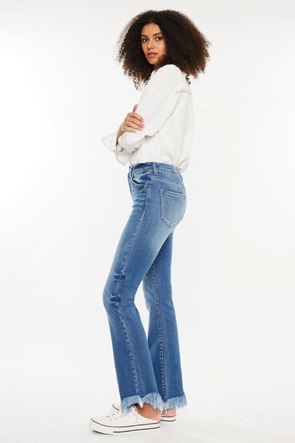 High Rise Frayed Hem Jeans