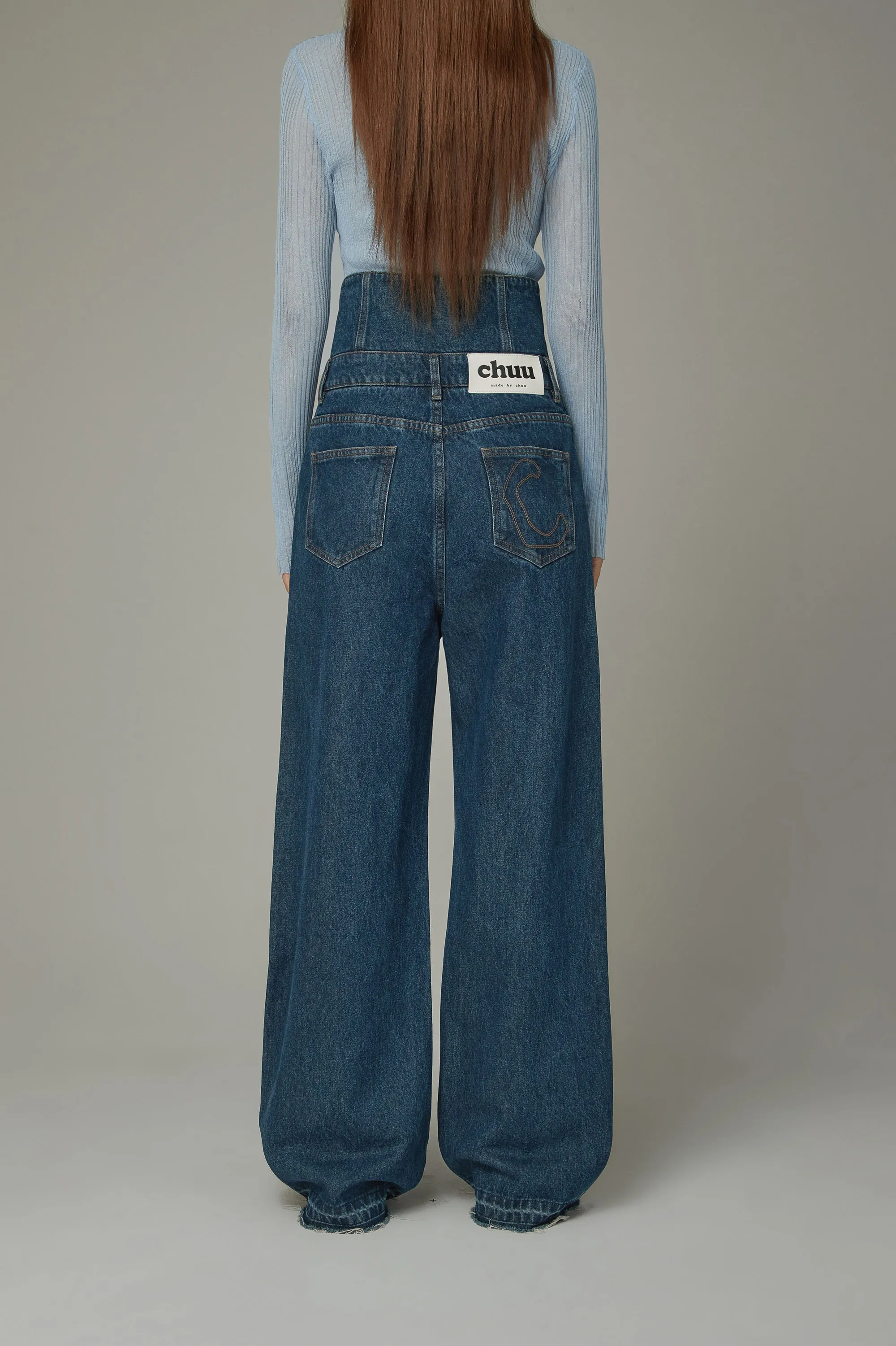 High Waisted Button Wide Denim Jeans