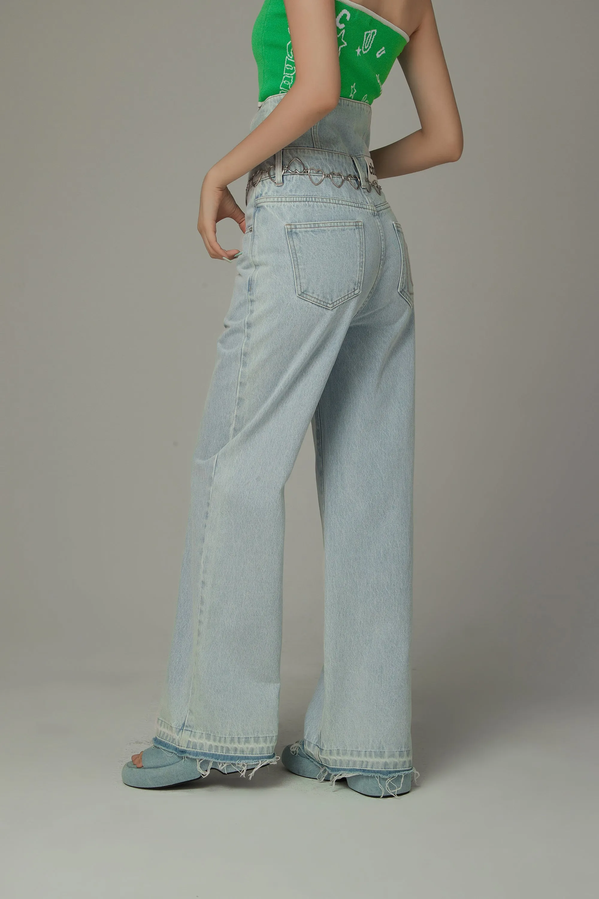 High Waisted Button Wide Denim Jeans