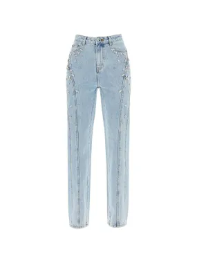 High-Waisted Jeans with Crystal Embellishments