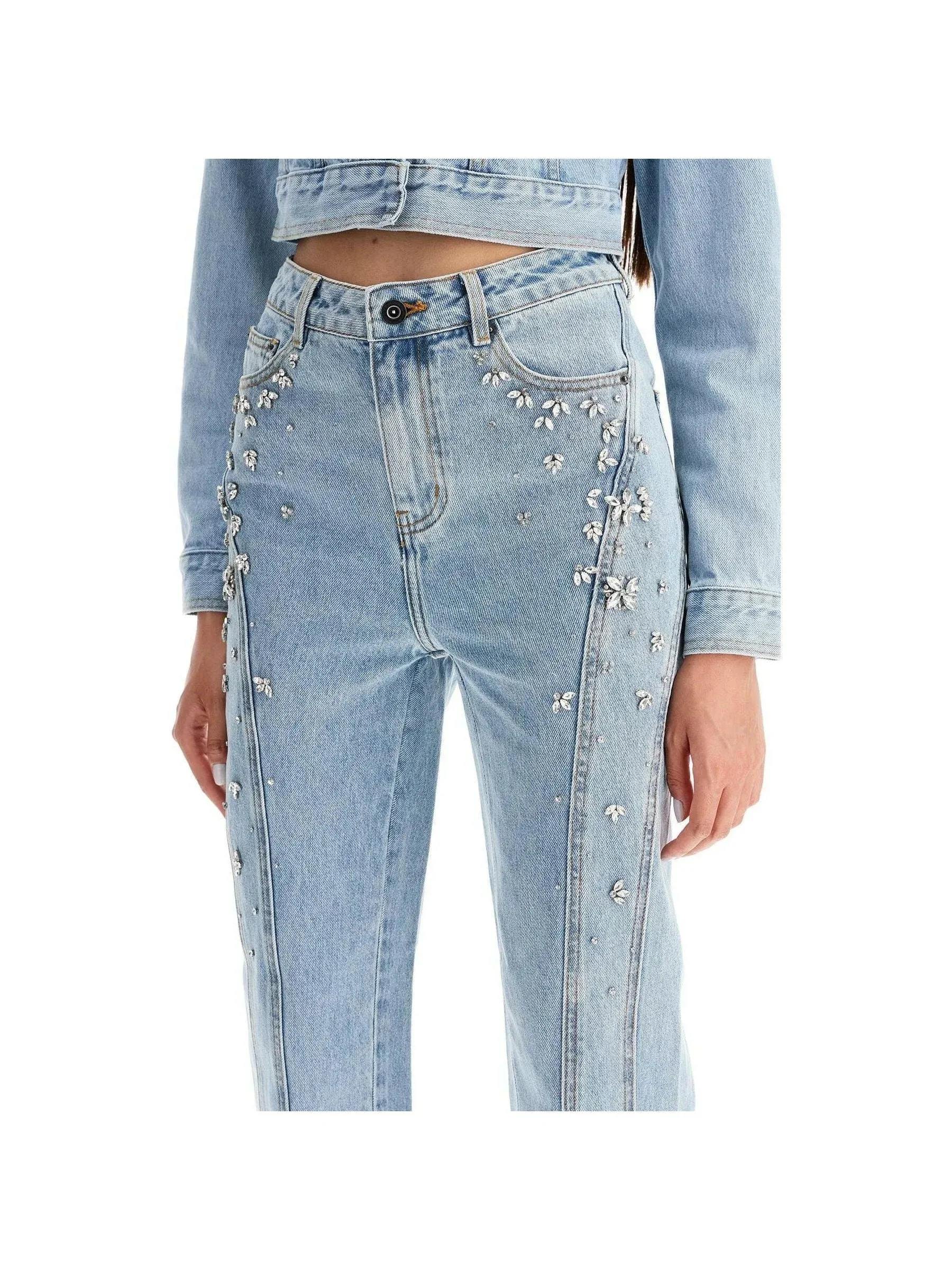 High-Waisted Jeans with Crystal Embellishments