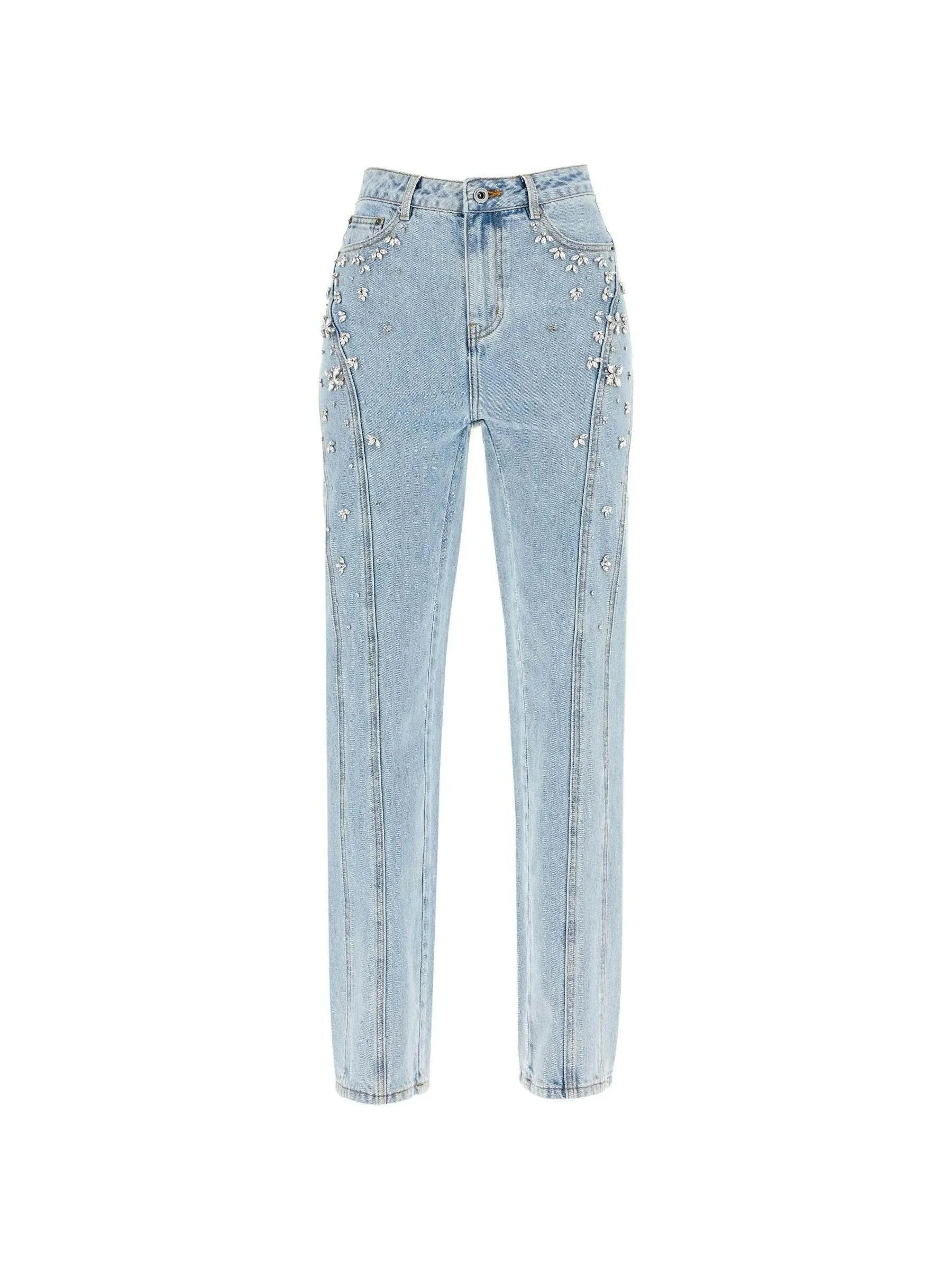 High-Waisted Jeans with Crystal Embellishments